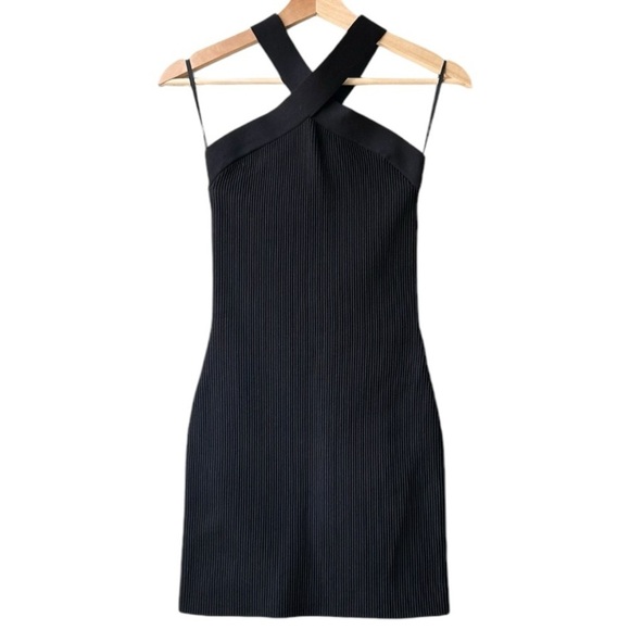 Aritiza Babaton Black Ribbed Sculpt Knit Criss Cross Halter Midi Dress Sz S - Picture 5 of 16